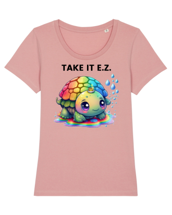 Broasca testoasa pictata in acuarela cu mesajul  Take it E.Z. Canyon Pink