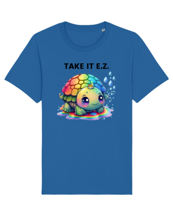Broasca testoasa pictata in acuarela cu mesajul  Take it E.Z. Royal Blue