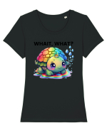 Broasca testoasa pictata in acuarela cu mesajul Wait, What? Tricou mânecă scurtă guler larg fitted Damă Expresser