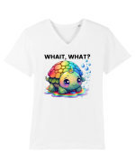 Broasca testoasa pictata in acuarela cu mesajul Wait, What? Tricou mânecă scurtă guler V Bărbat Presenter
