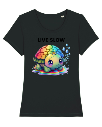 Broasca testoasa pictata in acuarela cu mesajul Live Slow Black