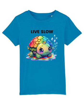 Broasca testoasa pictata in acuarela cu mesajul Live Slow Azur