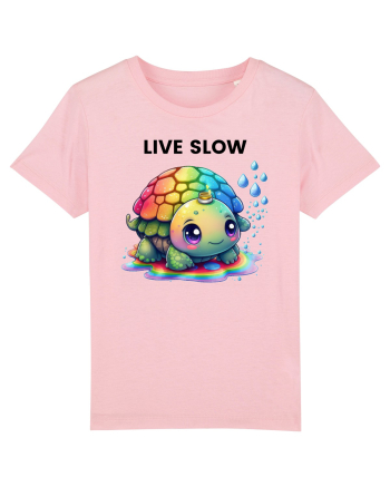 Broasca testoasa pictata in acuarela cu mesajul Live Slow Cotton Pink