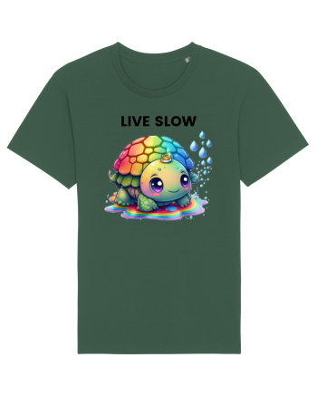 Broasca testoasa pictata in acuarela cu mesajul Live Slow Bottle Green