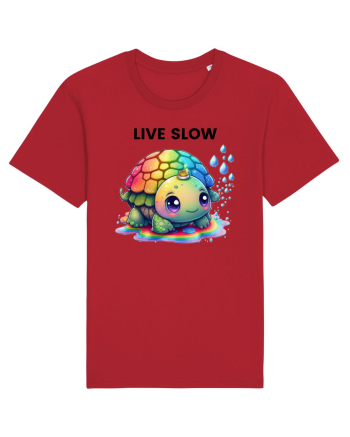 Broasca testoasa pictata in acuarela cu mesajul Live Slow Red