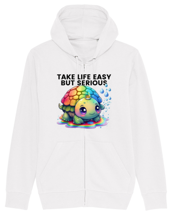 Broasca testoasa pictata in acuarela cu mesajul Take Life Easy but Serious White