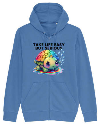 Broasca testoasa pictata in acuarela cu mesajul Take Life Easy but Serious Bright Blue