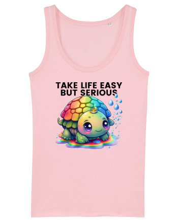 Broasca testoasa pictata in acuarela cu mesajul Take Life Easy but Serious Cotton Pink