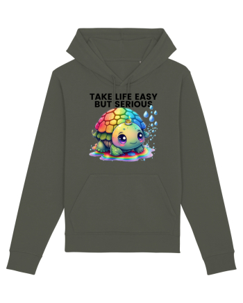 Broasca testoasa pictata in acuarela cu mesajul Take Life Easy but Serious Khaki