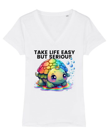 Broasca testoasa pictata in acuarela cu mesajul Take Life Easy but Serious White