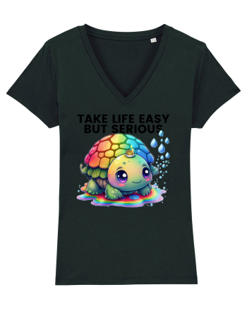 Broasca testoasa pictata in acuarela cu mesajul Take Life Easy but Serious Black