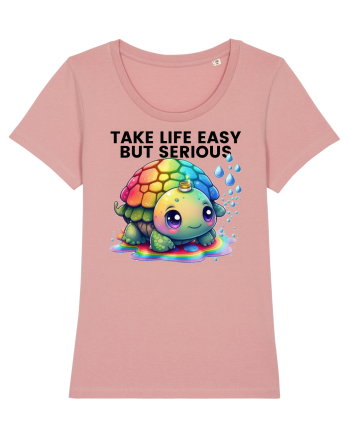 Broasca testoasa pictata in acuarela cu mesajul Take Life Easy but Serious Canyon Pink