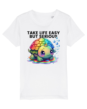 Broasca testoasa pictata in acuarela cu mesajul Take Life Easy but Serious White