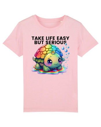 Broasca testoasa pictata in acuarela cu mesajul Take Life Easy but Serious Cotton Pink
