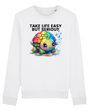 Broasca testoasa pictata in acuarela cu mesajul Take Life Easy but Serious White