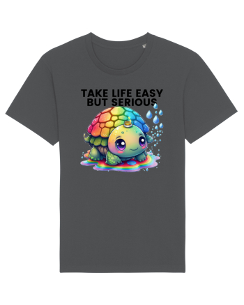 Broasca testoasa pictata in acuarela cu mesajul Take Life Easy but Serious Anthracite