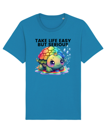 Broasca testoasa pictata in acuarela cu mesajul Take Life Easy but Serious Azur