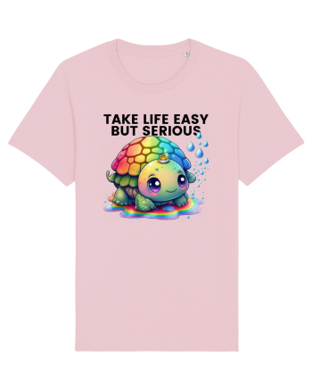 Broasca testoasa pictata in acuarela cu mesajul Take Life Easy but Serious Cotton Pink