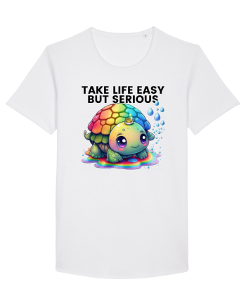 Broasca testoasa pictata in acuarela cu mesajul Take Life Easy but Serious White
