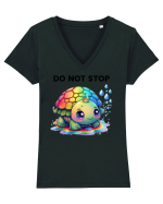 Broasca testoasa pictata in acuarela cu mesajul Do Not Stop Tricou mânecă scurtă guler V Damă Evoker