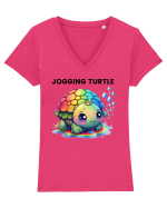 Broasca testoasa pictata in acuarela cu mesajul Jogging Turtle Tricou mânecă scurtă guler V Damă Evoker