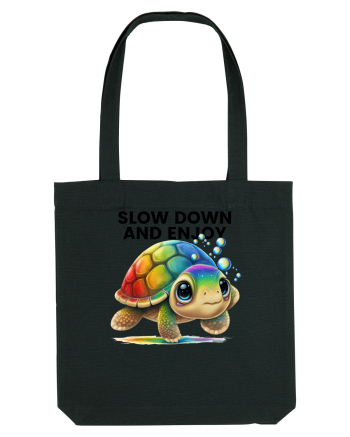 Broasca testoasa pictata in acuarela cu mesajul  Slow Down and Enjoy Life Black