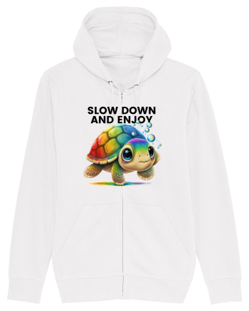 Broasca testoasa pictata in acuarela cu mesajul  Slow Down and Enjoy Life White