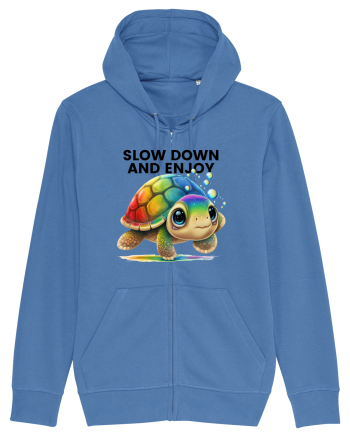 Broasca testoasa pictata in acuarela cu mesajul  Slow Down and Enjoy Life Bright Blue