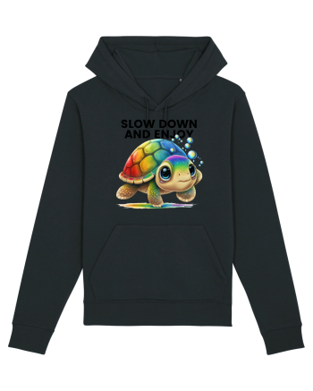 Broasca testoasa pictata in acuarela cu mesajul  Slow Down and Enjoy Life Black