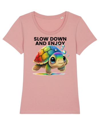 Broasca testoasa pictata in acuarela cu mesajul  Slow Down and Enjoy Life Canyon Pink