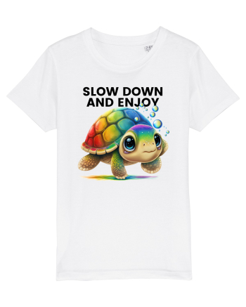 Broasca testoasa pictata in acuarela cu mesajul  Slow Down and Enjoy Life White