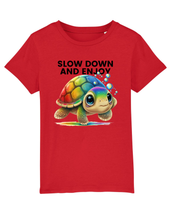 Broasca testoasa pictata in acuarela cu mesajul  Slow Down and Enjoy Life Red