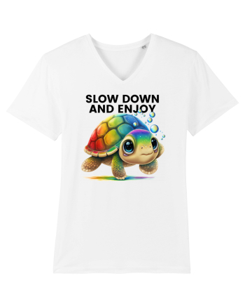Broasca testoasa pictata in acuarela cu mesajul  Slow Down and Enjoy Life White