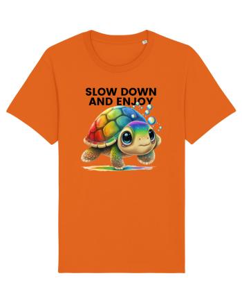 Broasca testoasa pictata in acuarela cu mesajul  Slow Down and Enjoy Life Bright Orange