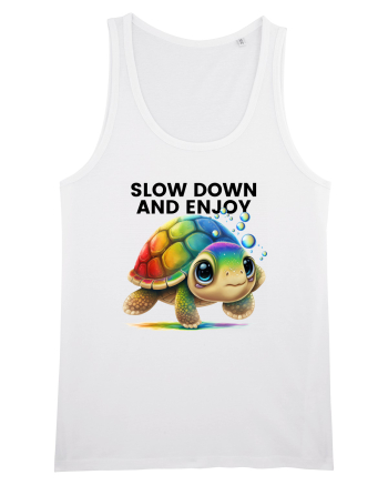 Broasca testoasa pictata in acuarela cu mesajul  Slow Down and Enjoy Life White