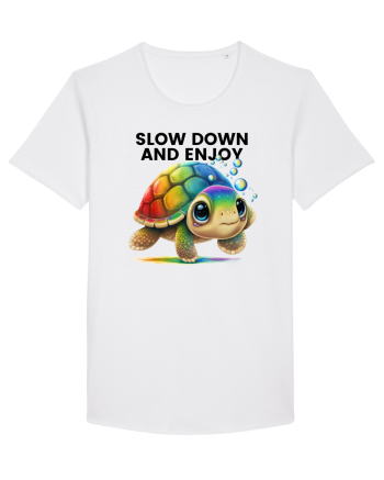 Broasca testoasa pictata in acuarela cu mesajul  Slow Down and Enjoy Life White