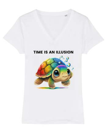 Broasca testoasa pictata in acuarela cu mesajul  Time is an Illusion White