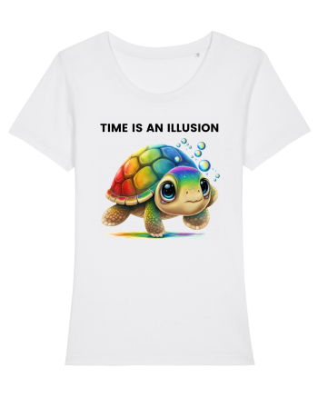 Broasca testoasa pictata in acuarela cu mesajul  Time is an Illusion White
