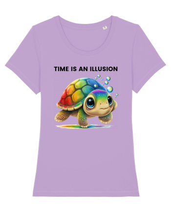 Broasca testoasa pictata in acuarela cu mesajul  Time is an Illusion Lavender Dawn