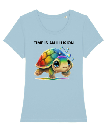 Broasca testoasa pictata in acuarela cu mesajul  Time is an Illusion Sky Blue
