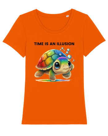 Broasca testoasa pictata in acuarela cu mesajul  Time is an Illusion Bright Orange