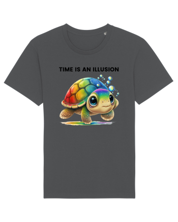 Broasca testoasa pictata in acuarela cu mesajul  Time is an Illusion Anthracite