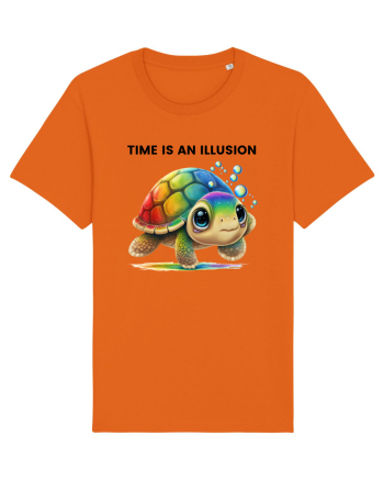 Broasca testoasa pictata in acuarela cu mesajul  Time is an Illusion Bright Orange
