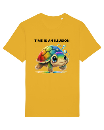 Broasca testoasa pictata in acuarela cu mesajul  Time is an Illusion Spectra Yellow