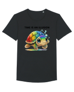 Broasca testoasa pictata in acuarela cu mesajul  Time is an Illusion Tricou mânecă scurtă guler larg Bărbat Skater