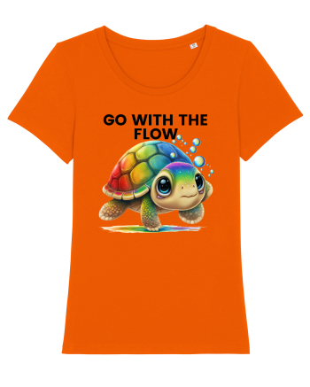 Broasca testoasa pictata in acuarela cu mesajul  Go with the Flow Bright Orange