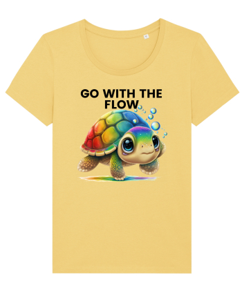 Broasca testoasa pictata in acuarela cu mesajul  Go with the Flow Jojoba
