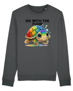 Broasca testoasa pictata in acuarela cu mesajul  Go with the Flow Bluză mânecă lungă Unisex Rise