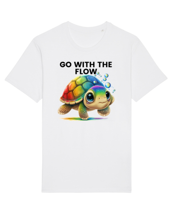 Broasca testoasa pictata in acuarela cu mesajul  Go with the Flow White
