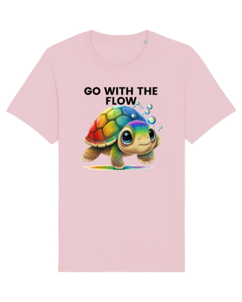 Broasca testoasa pictata in acuarela cu mesajul  Go with the Flow Cotton Pink